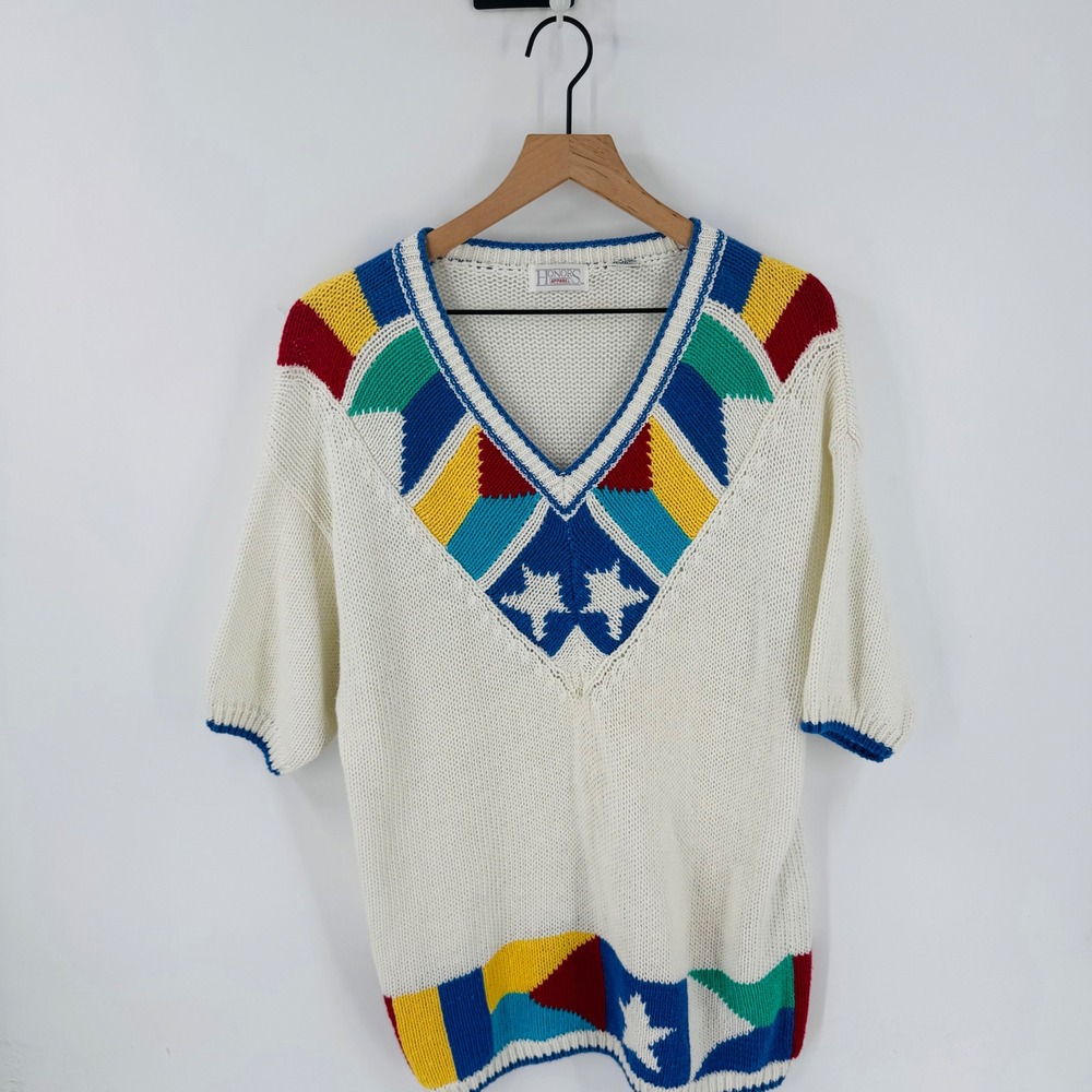 Vintage Novelty Nautical Coastal Heritage Short Sleeve Sweater Sailor Size L